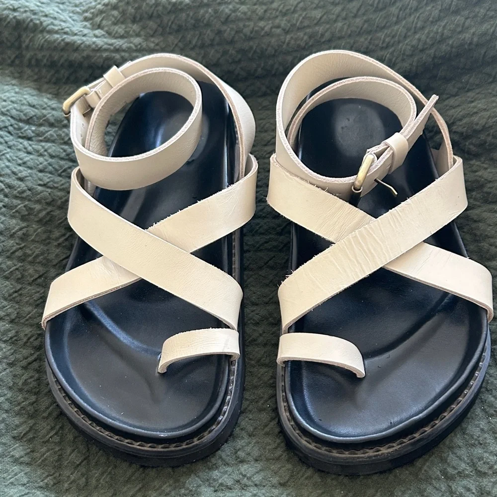 Liberte Leather Cream Strappy Sandals - Picture 2 of 5